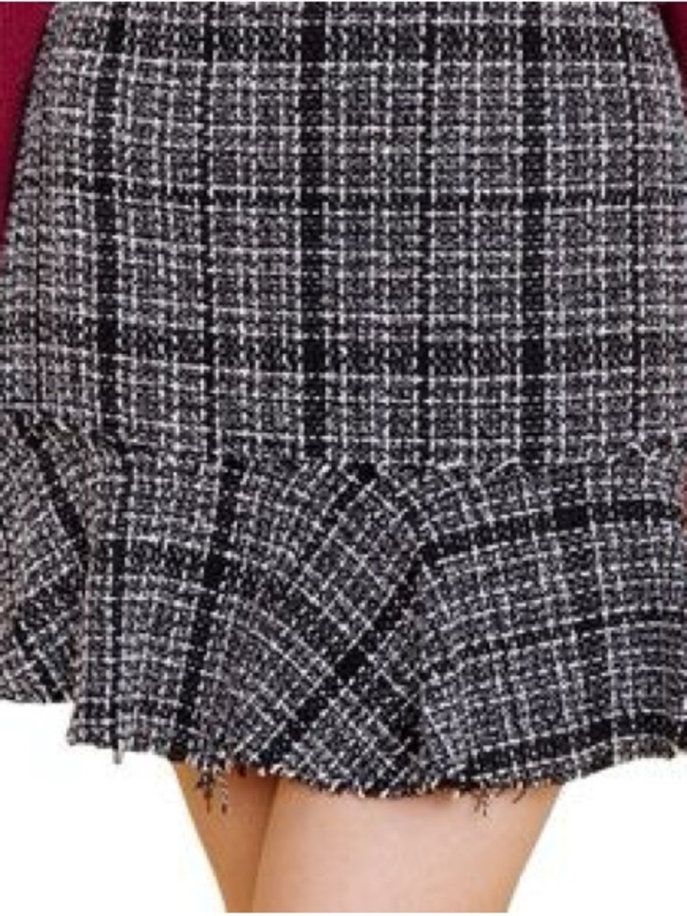 Francesca's Collections Ayla Black and White Tweed Checked Ruffle Skirt - Women